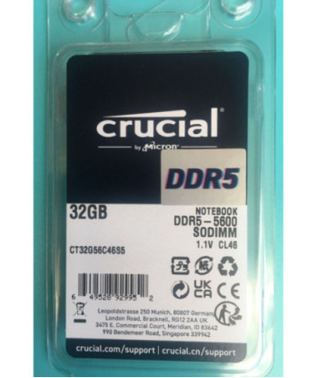 Crucial - DDR5 - module - 32 GB - SO-DIMM 262-pin - 5600 MHz / PC5-44800