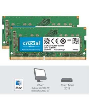 Crucial - DDR4 - kit - 64 GB: 2 x 32 GB - SO-DIMM 260-pin - 2666 MHz / PC4-21300 - unbuffered